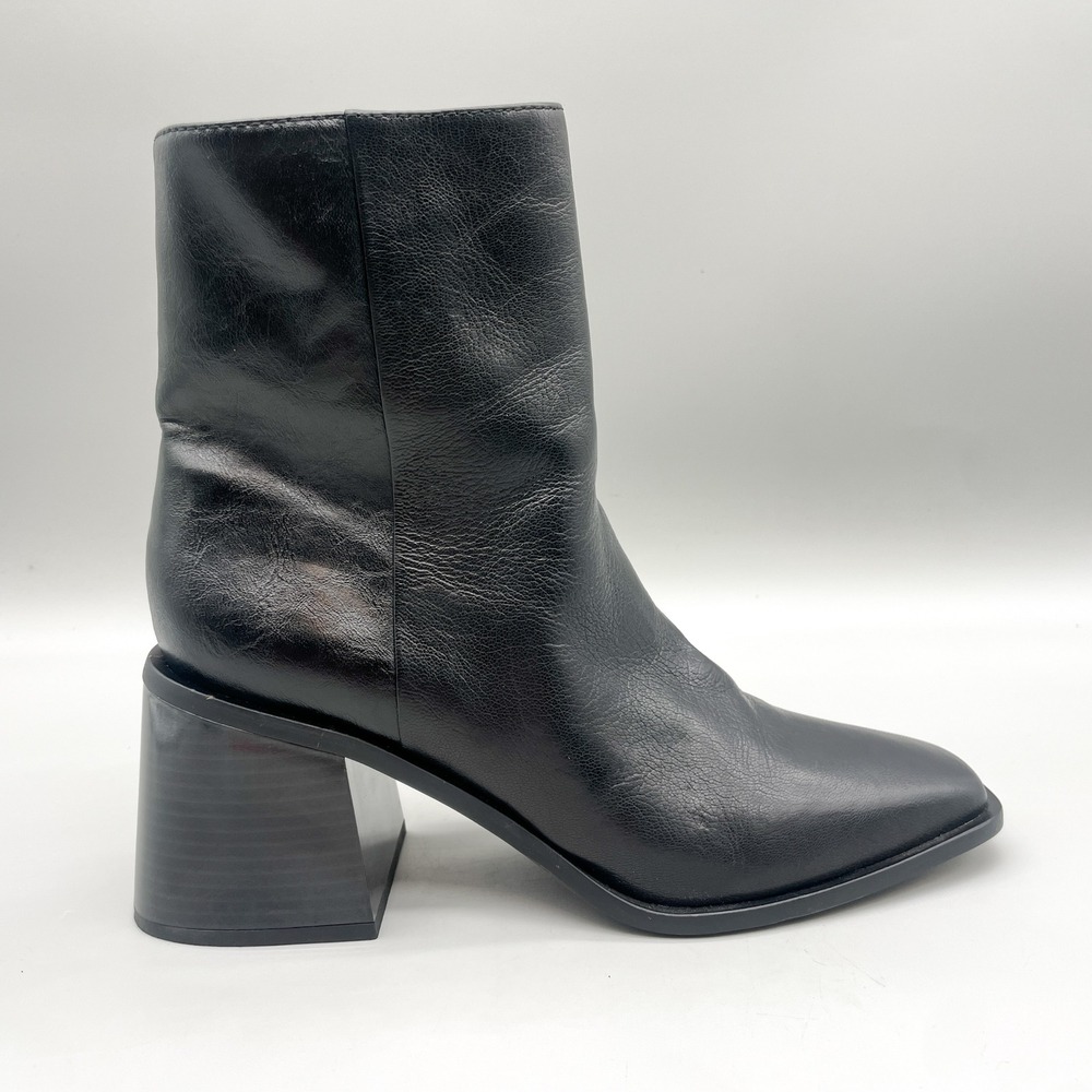 Sam Edelman Womens 9 M Winnie Boots Chunky Heel Black Leather Square Toe Bootie